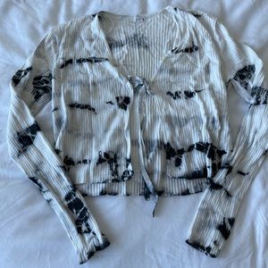 Garage Tie Dye Tie Front Cardigan Sweater Knit Top